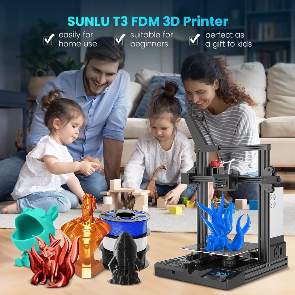 SUNLU T3 3D Printer, 250mm/s Fast Printing FDM 3D Printers with Clog Detection, XYZ-E Full Silent Motherboard, Auto Leveling, Removable Magnetic Platform, Print Size 8.66x8.66x9.84 inch, Terminator 3