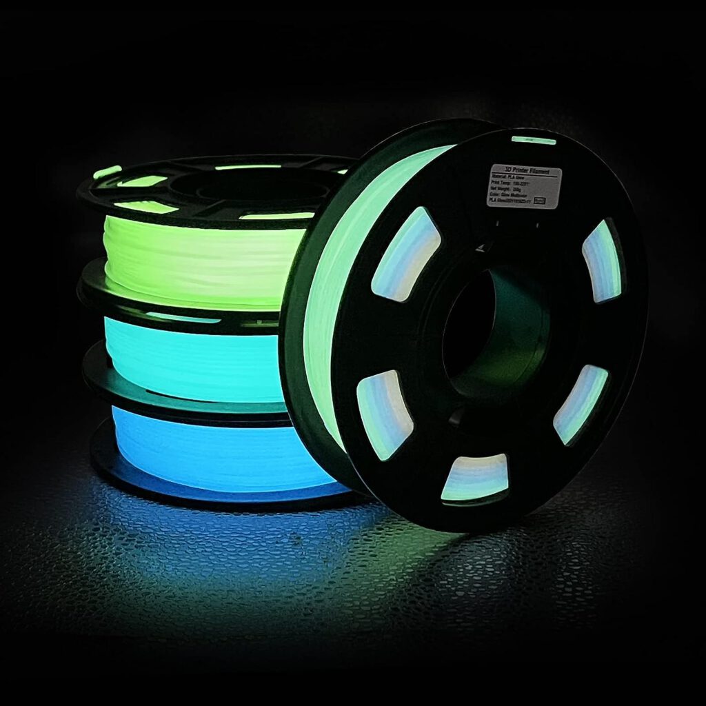 3D Printer Filament Bundle, Glow in The Dark Filament Multicolor, Green, Blue and Blue-Green, PLA Filament 1.75 mm, Dimensional Accuracy +/- 0.03 mm, 250g X 4 Pack